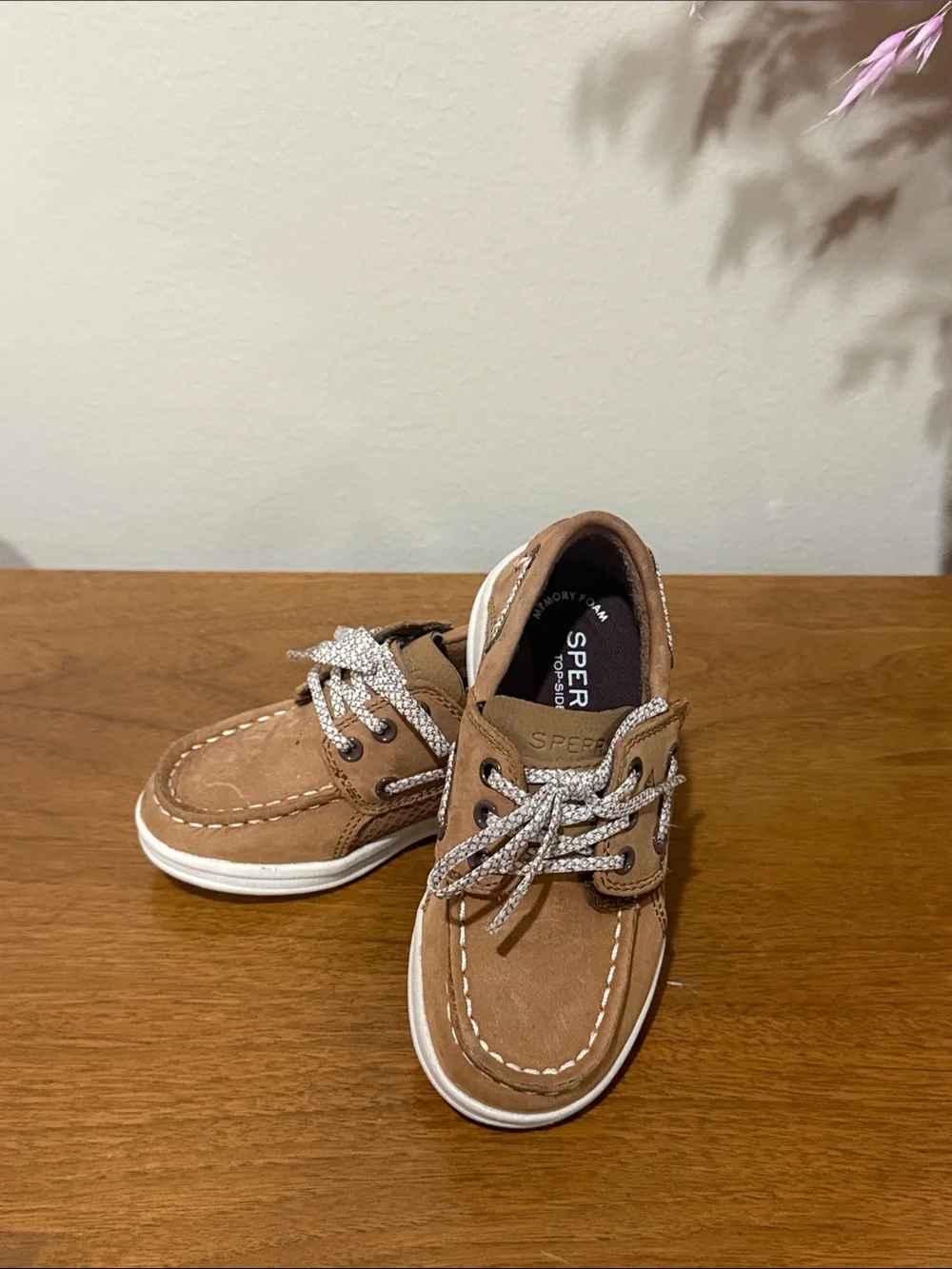 Sperry Kids Tan Leather Boat Shoes with White Laces